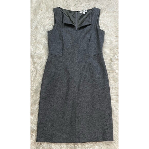 Max Mara Gray Split-Neck Shift Sheath Dress 100% Virgin Wool Lined SZ 44 US 10 - Picture 1 of 13